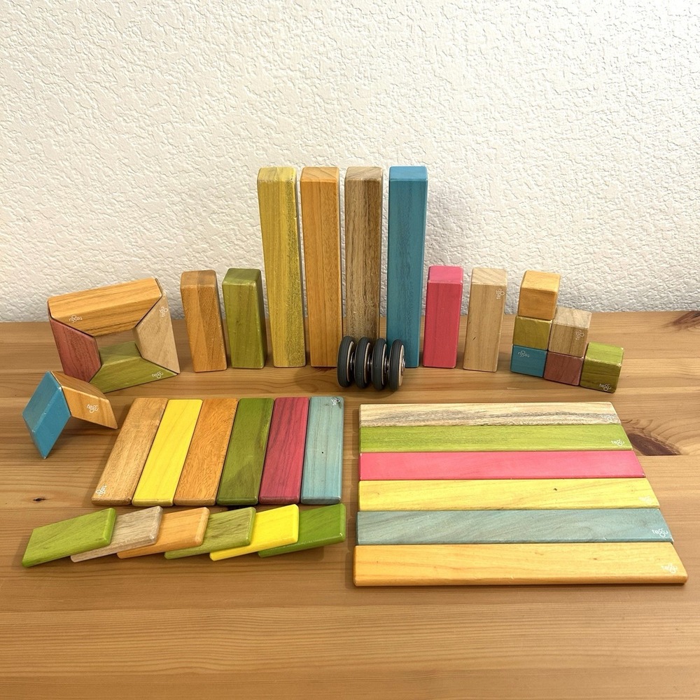 Tegu Classic Magnetic Wooden Building Block Set Tints, 42 Pieces  EXCELLENT COND